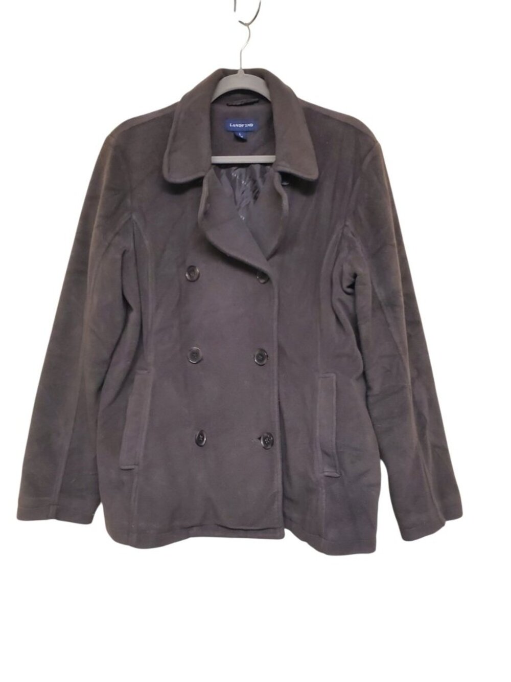 Lands' End ThermaCheck Women's Deep Brown Fleece Peacoat Pea Coat Size L (14-16)